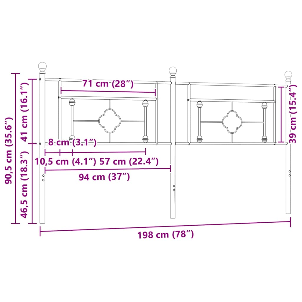 vidaXL Metal Replace Headboard Black 193 cm