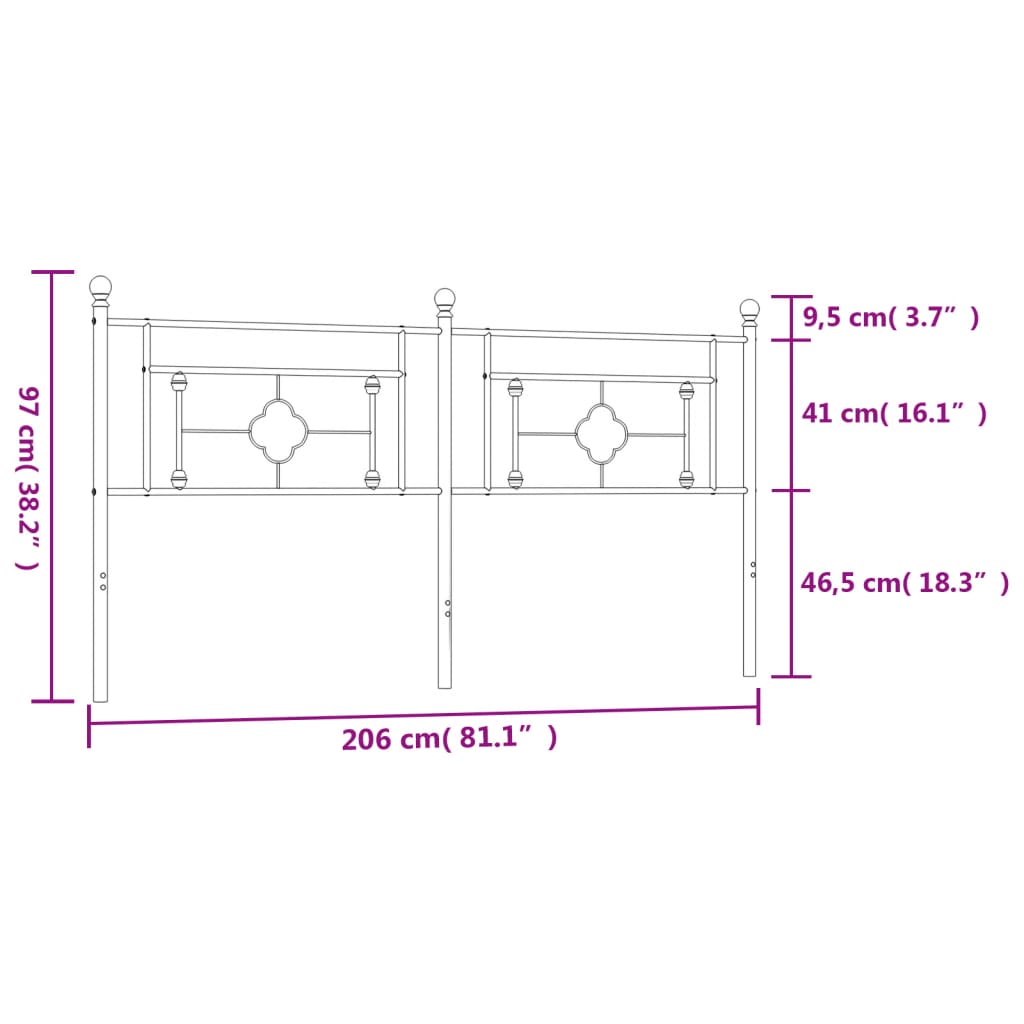 vidaXL Metal Replace Headboard Black 200 cm
