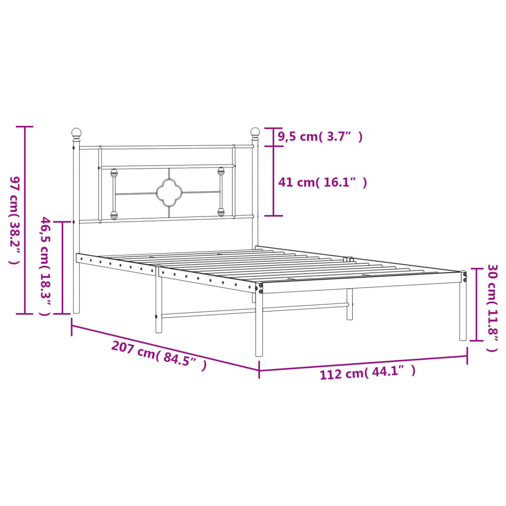 vidaXL Metal Bed Frame without Mattress with Headboard White 107x203cm