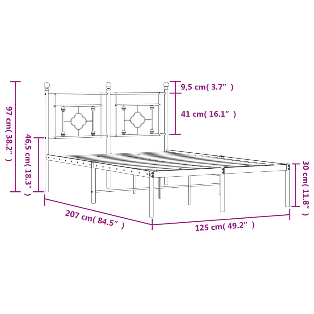 vidaXL Metal Bed Frame without Mattress with Headboard White 120x200cm