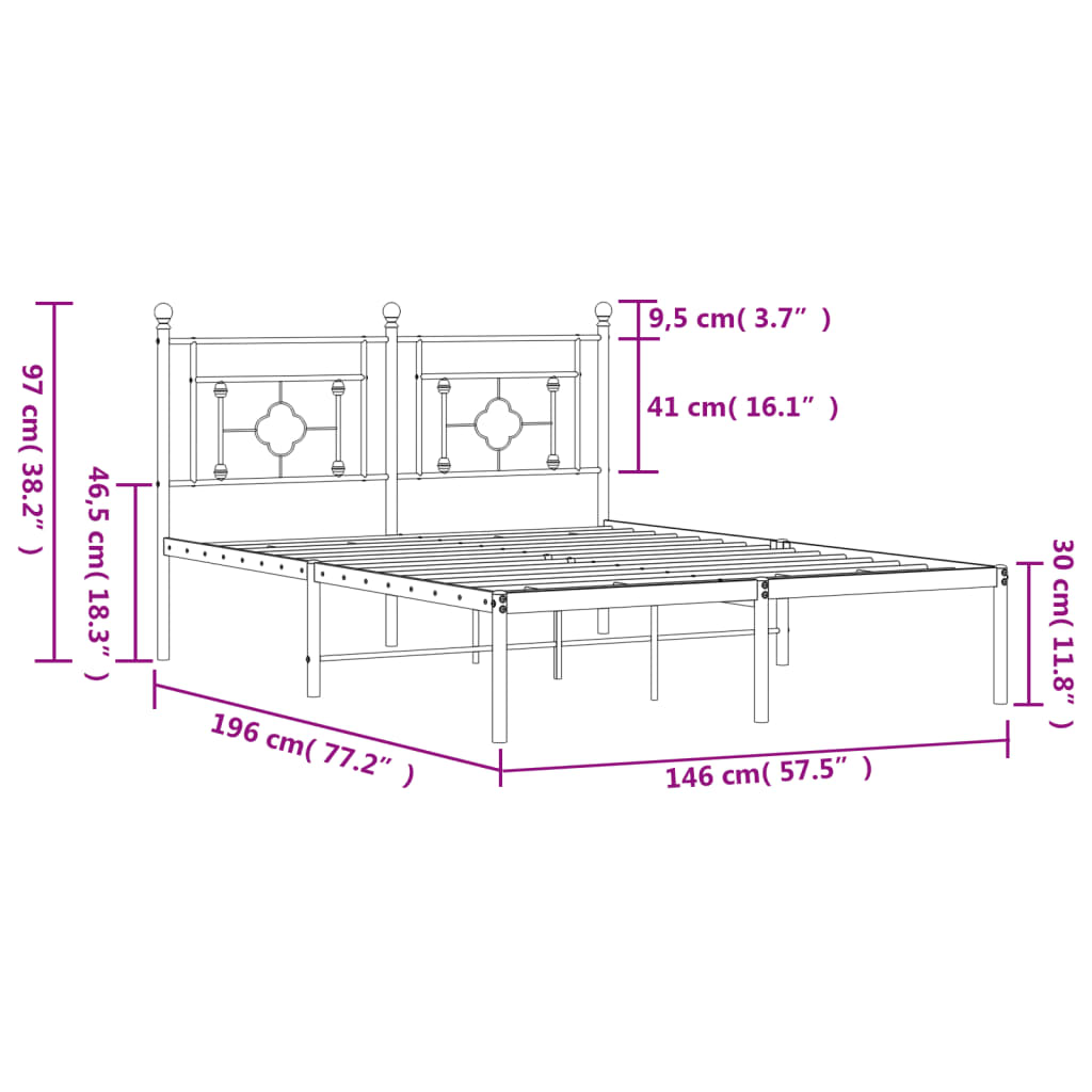 vidaXL Metal Bed Frame without Mattress with Headboard White 140x190cm