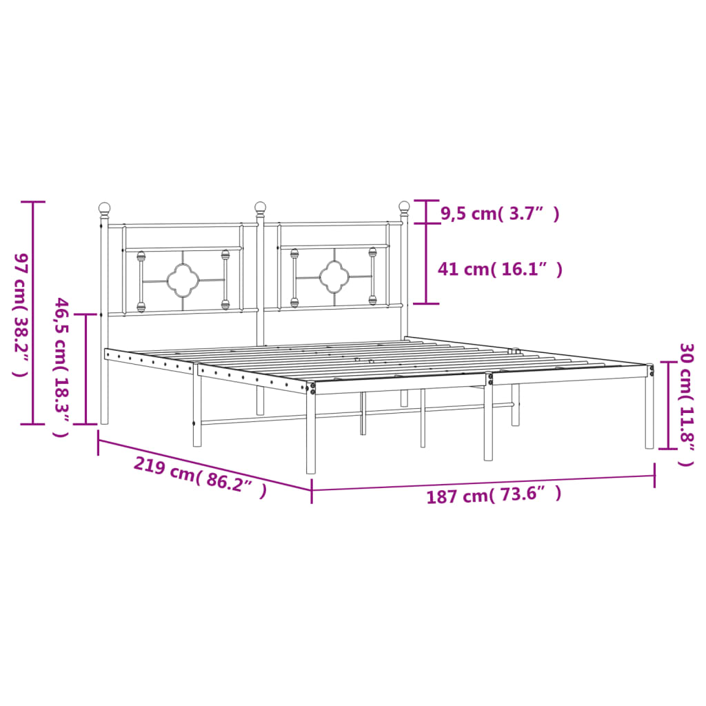 vidaXL Metal Bed Frame without Mattress with Headboard White 183x213cm