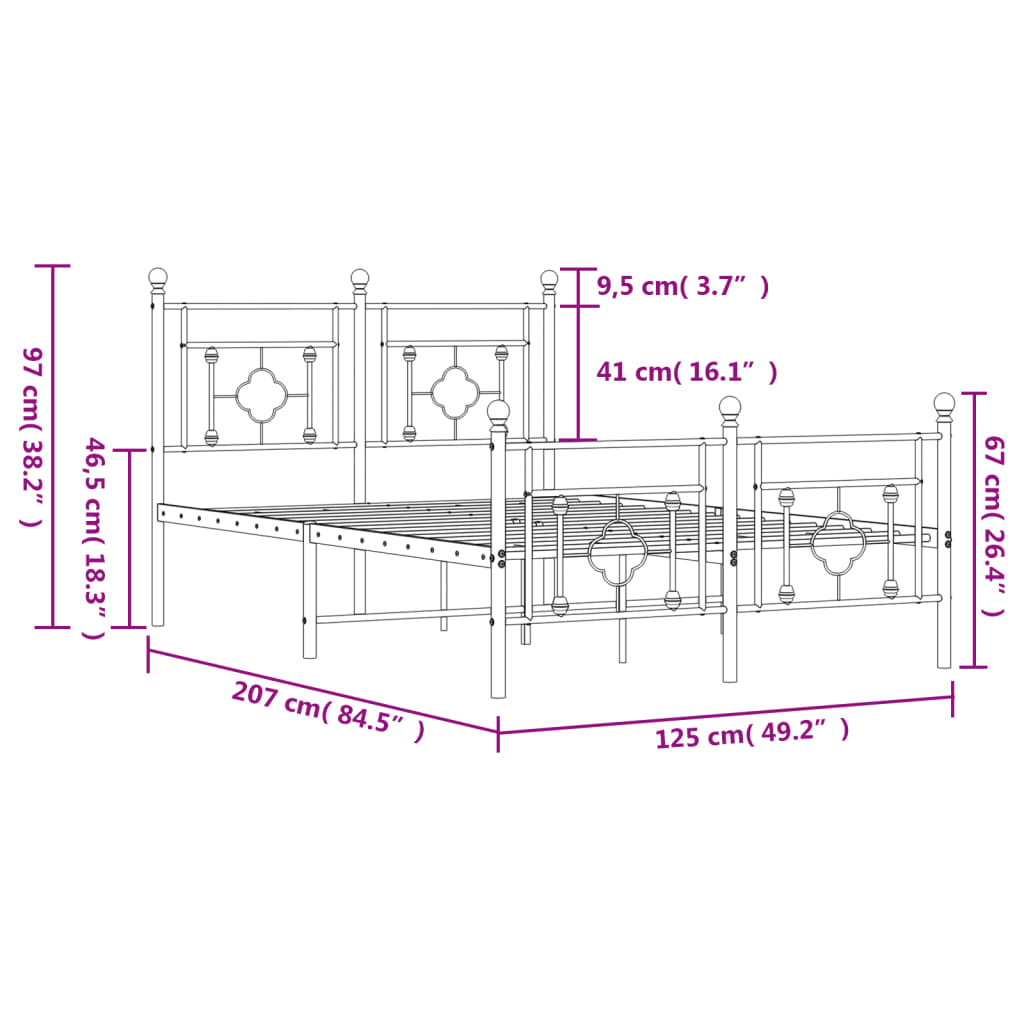 vidaXL Metal Bed Frame without Mattress with Footboard White 120x200cm