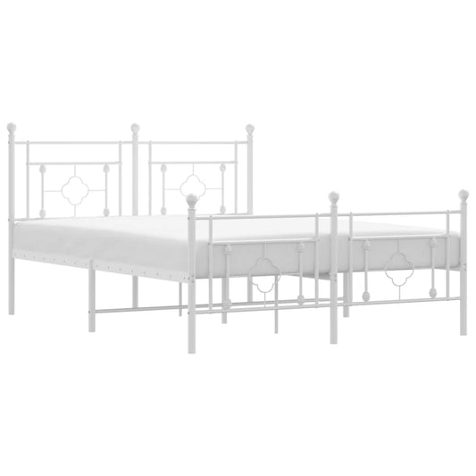 vidaXL Metal Bed Frame without Mattress with Footboard White 140x190cm