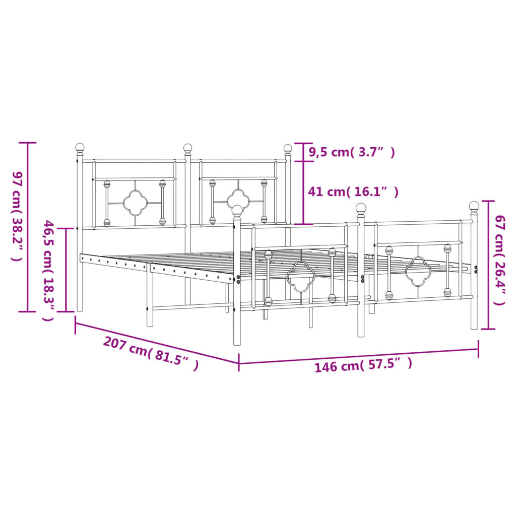 vidaXL Metal Bed Frame without Mattress with Footboard White 140x200cm