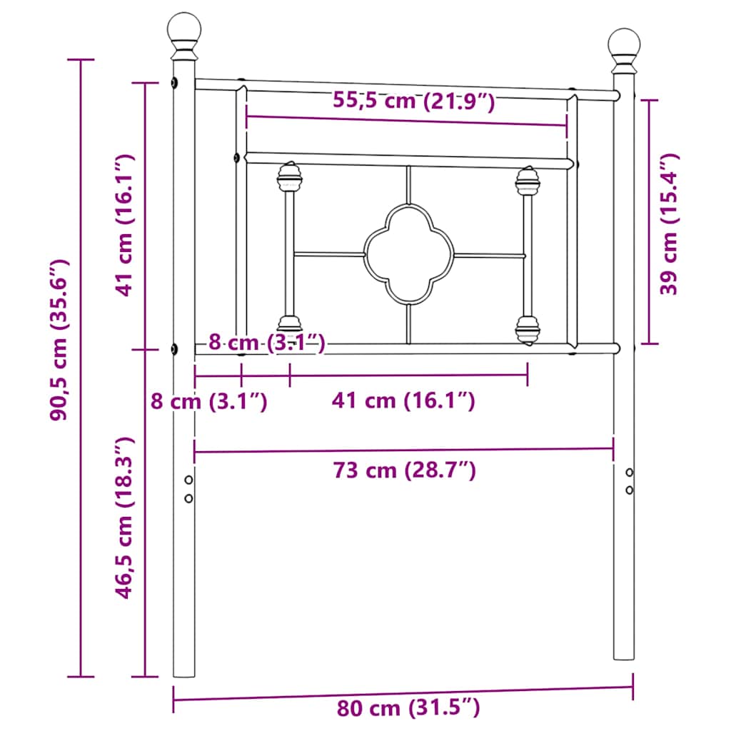 vidaXL Metal Replace Headboard White 75 cm