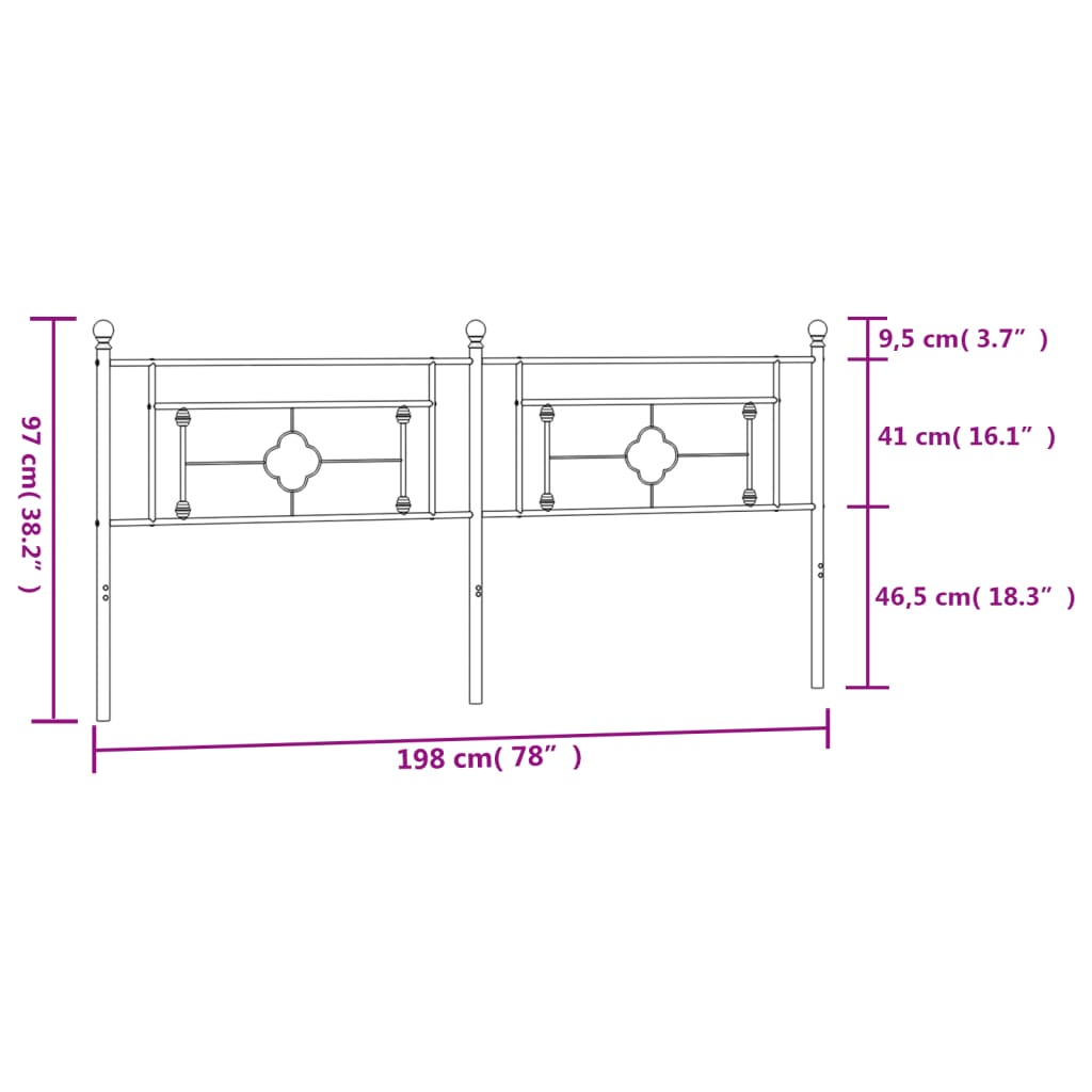 vidaXL Metal Replace Headboard White 193 cm