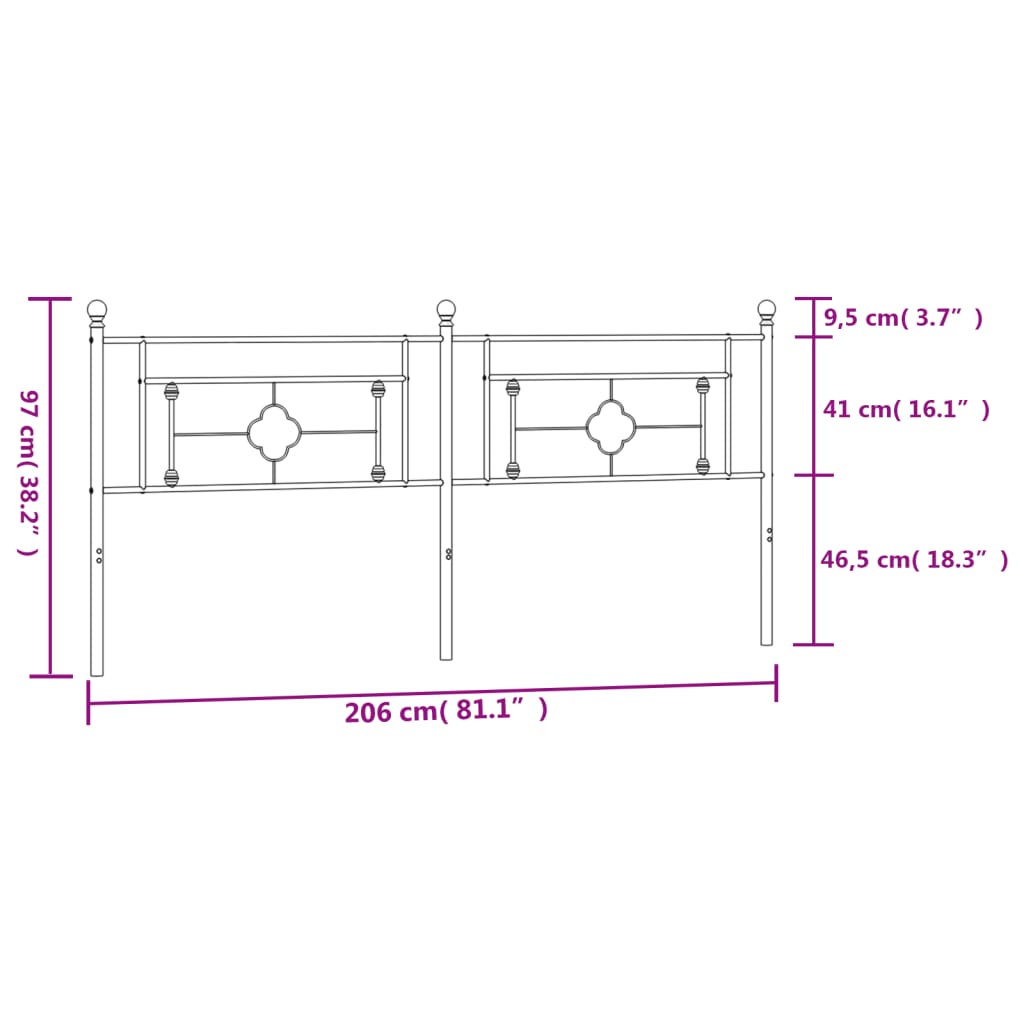 vidaXL Metal Replace Headboard White 200 cm