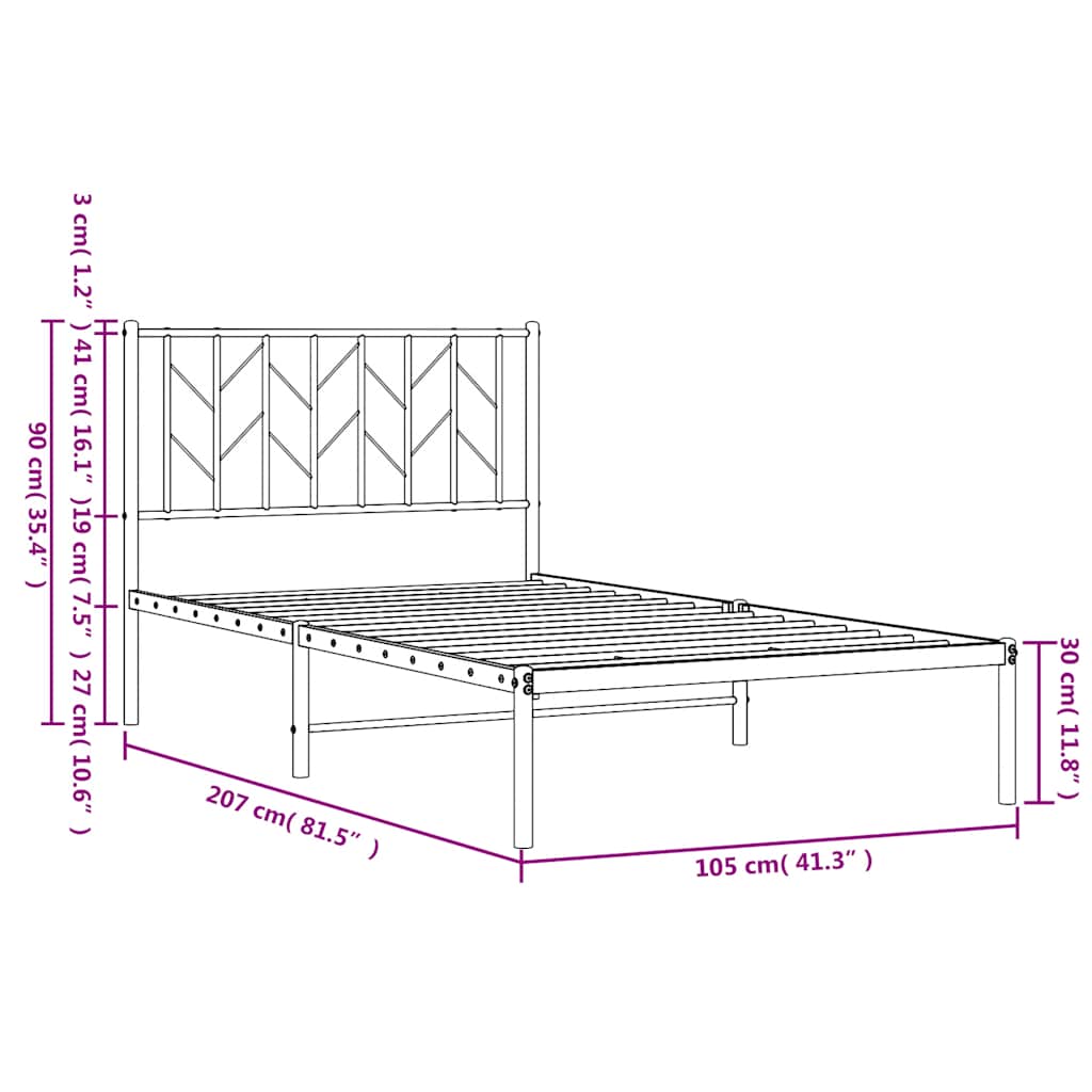 vidaXL Metal Bed Frame without Mattress with Headboard Black 100x200cm