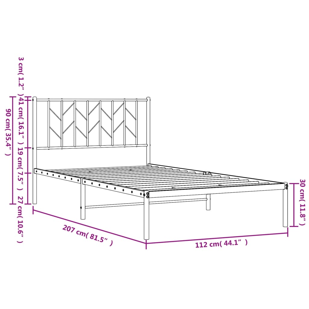 vidaXL Metal Bed Frame without Mattress with Headboard Black 107x203cm