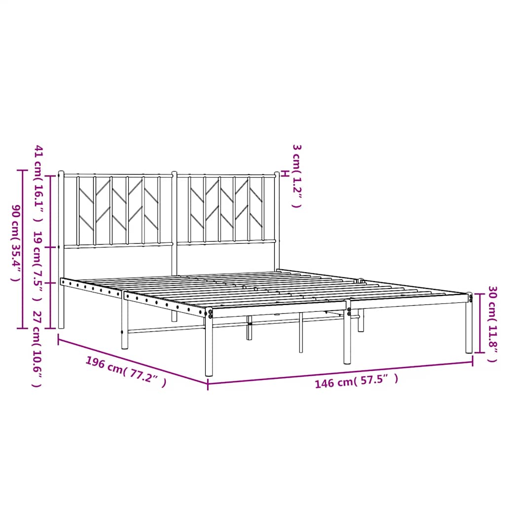 vidaXL Metal Bed Frame without Mattress with Headboard Black 140x190cm