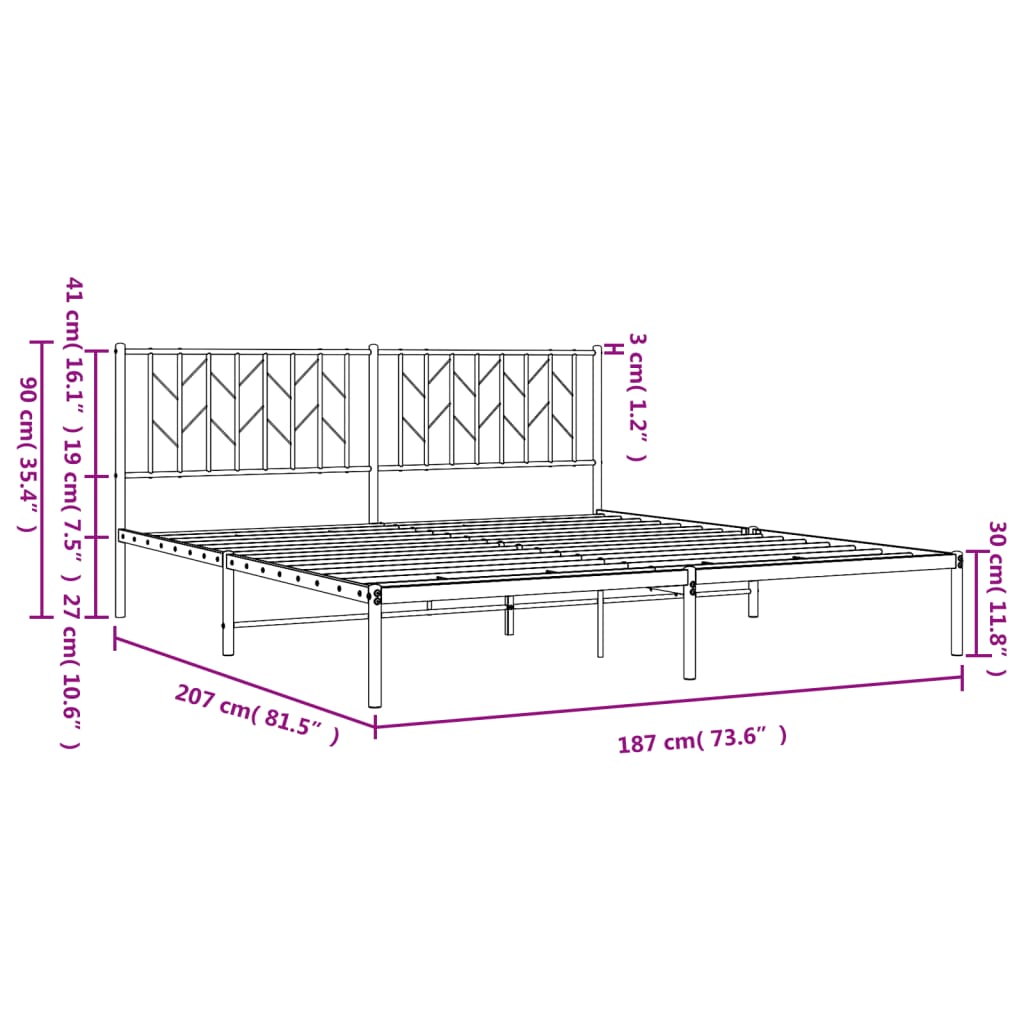 vidaXL Metal Bed Frame without Mattress with Headboard Black 180x200cm