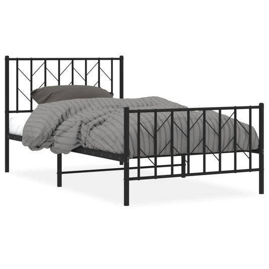 vidaXL Metal Bed Frame without Mattress with Footboard Black 100x190cm