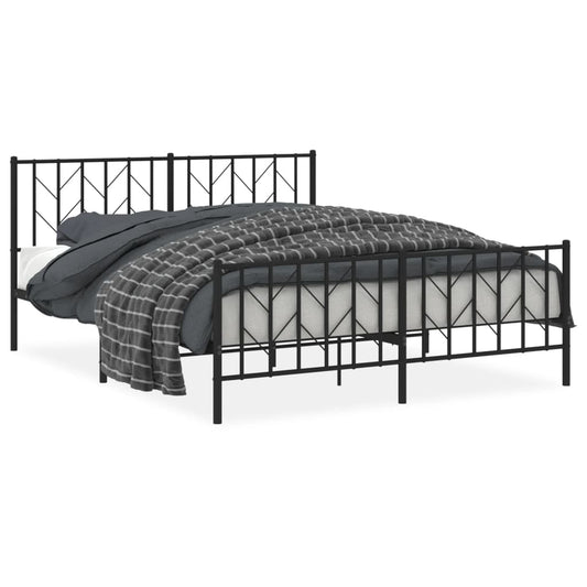 vidaXL Bed Frame | Black | Powder-Coated Steel | Double | Bed Frame