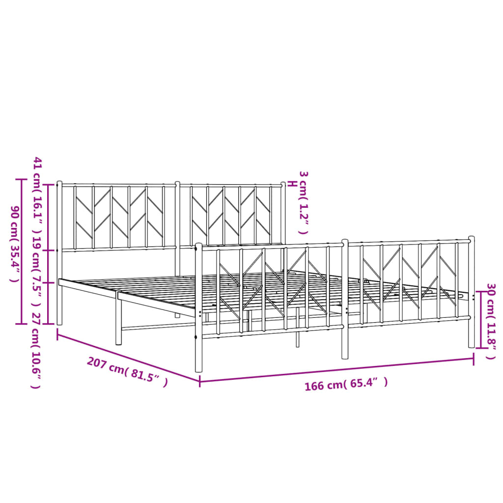 vidaXL Metal Bed Frame without Mattress with Footboard Black 160x200cm