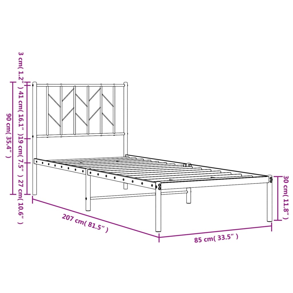 vidaXL Metal Bed Frame without Mattress with Headboard White 80x200cm