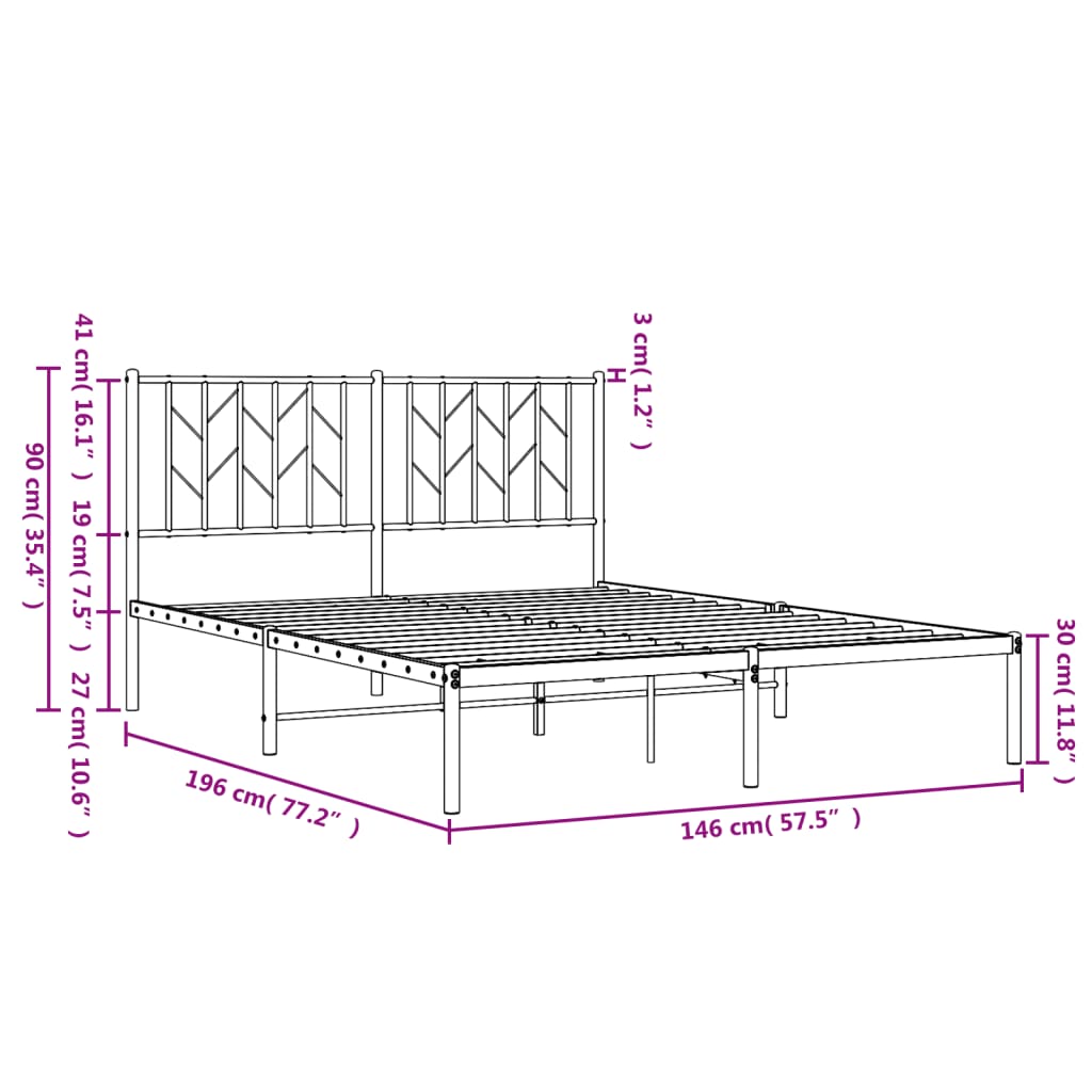 vidaXL Metal Bed Frame without Mattress with Headboard White 140x190cm