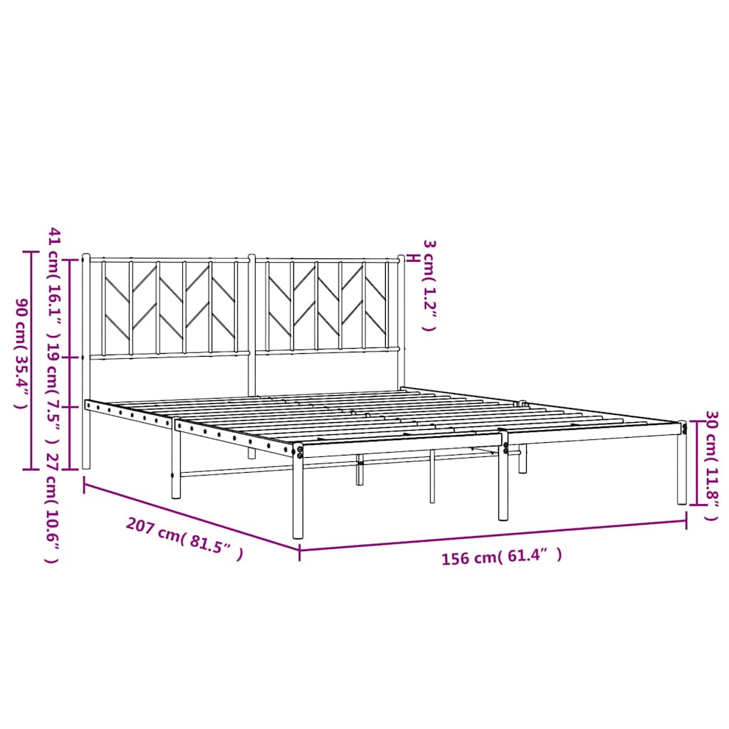 vidaXL Metal Bed Frame without Mattress with Headboard White 150x200cm