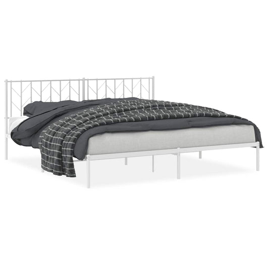 vidaXL Metal Bed Frame without Mattress with Headboard White 193x203cm