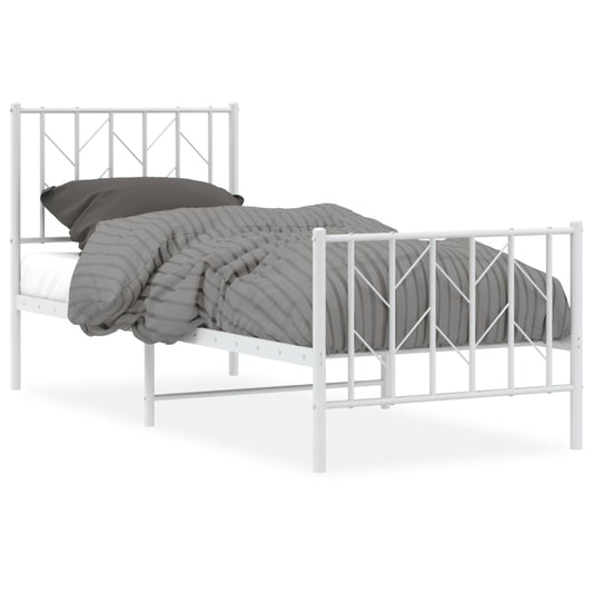 vidaXL Metal Bed Frame without Mattress with Footboard White 75x190cm