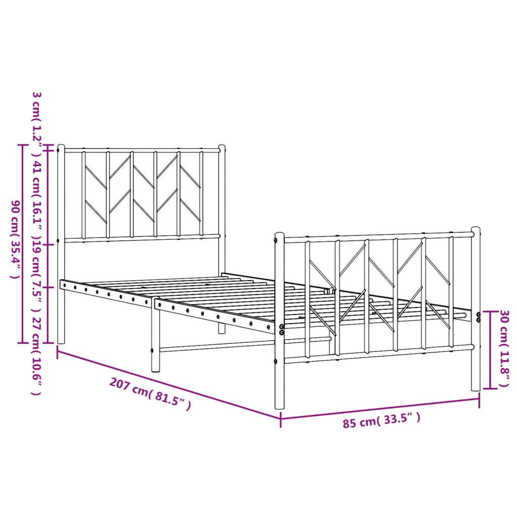 vidaXL Metal Bed Frame without Mattress with Footboard White 80x200cm