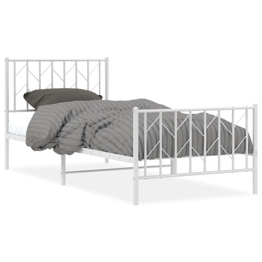 vidaXL Metal Bed Frame without Mattress with Footboard White 90x200cm