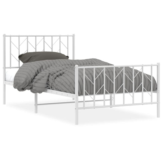 vidaXL Metal Bed Frame without Mattress with Footboard White 100x190cm