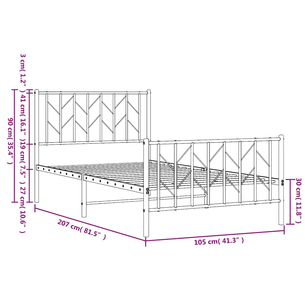 vidaXL Metal Bed Frame without Mattress with Footboard White 100x200cm