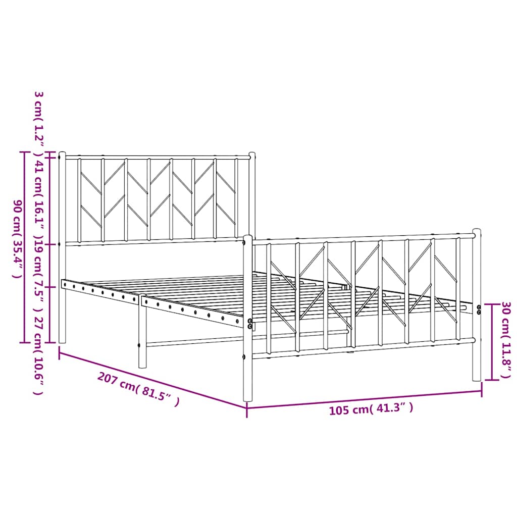 vidaXL Metal Bed Frame without Mattress with Footboard White 100x200cm