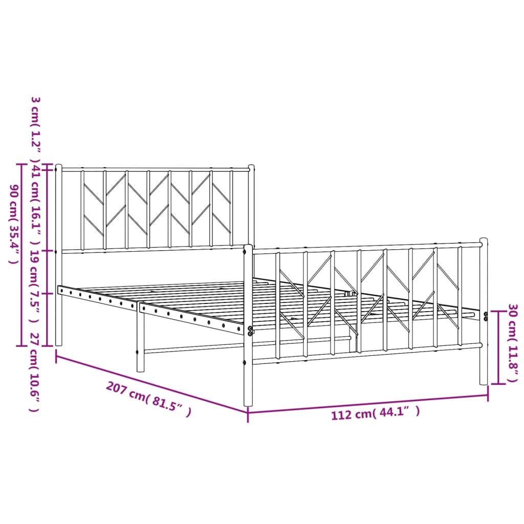 vidaXL Metal Bed Frame without Mattress with Footboard White 107x203cm