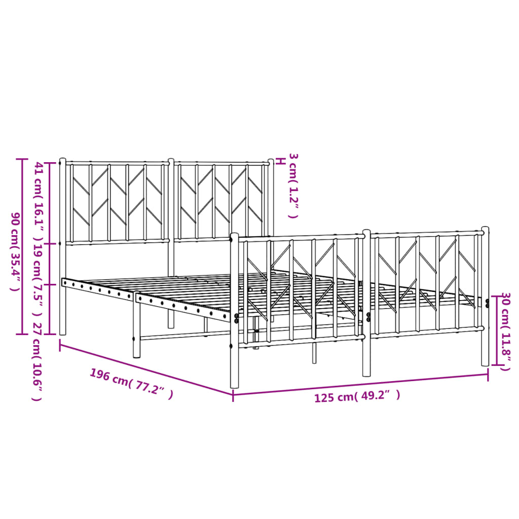 vidaXL Metal Bed Frame without Mattress with Footboard White 120x190cm