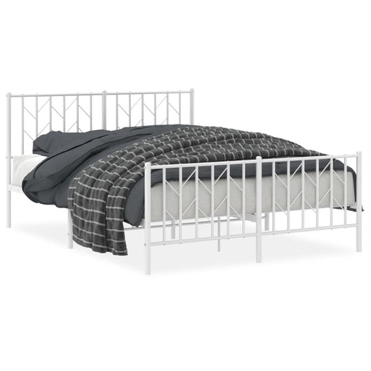 vidaXL Metal Bed Frame without Mattress with Footboard White 135x190cm