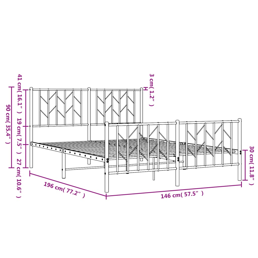 vidaXL Metal Bed Frame without Mattress with Footboard White 140x190cm