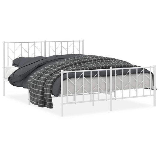vidaXL Metal Bed Frame without Mattress with Footboard White 150x200cm