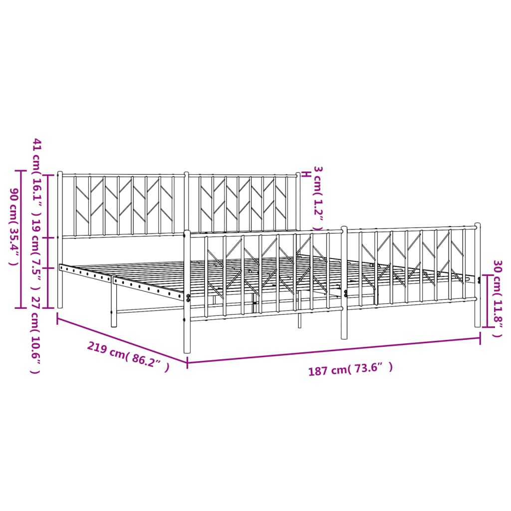vidaXL Metal Bed Frame without Mattress with Footboard White 183x213cm