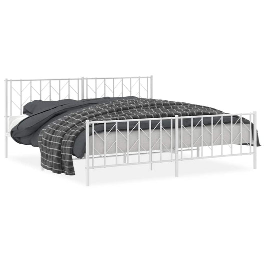 vidaXL Metal Bed Frame without Mattress with Footboard White 193x203cm
