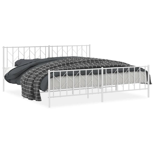 vidaXL Metal Bed Frame without Mattress with Footboard White 200x200cm
