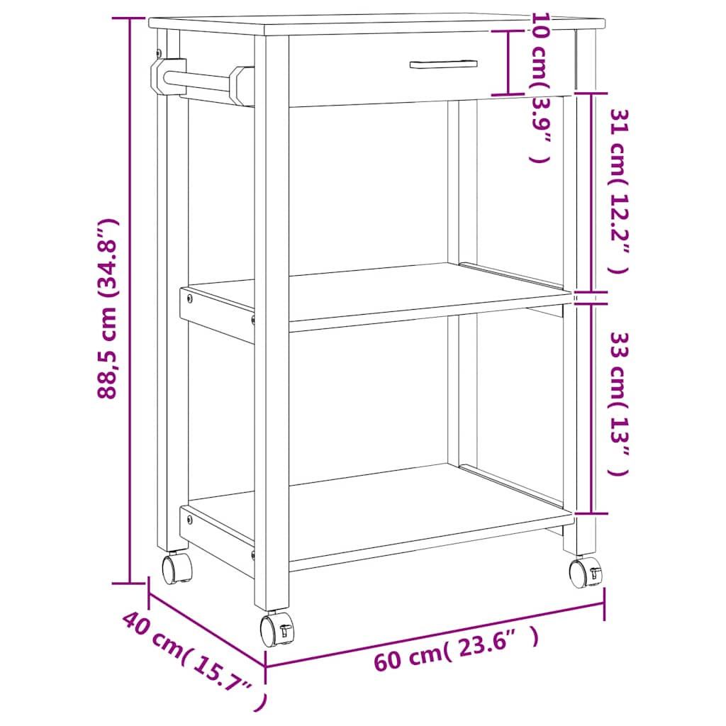 vidaXL Kitchen Trolley MONZA 60x40x88.5 cm Solid Wood Pine