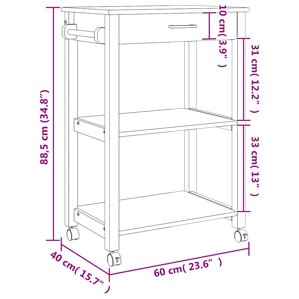 vidaXL Kitchen Trolley MONZA 60x40x88.5 cm Solid Wood Pine