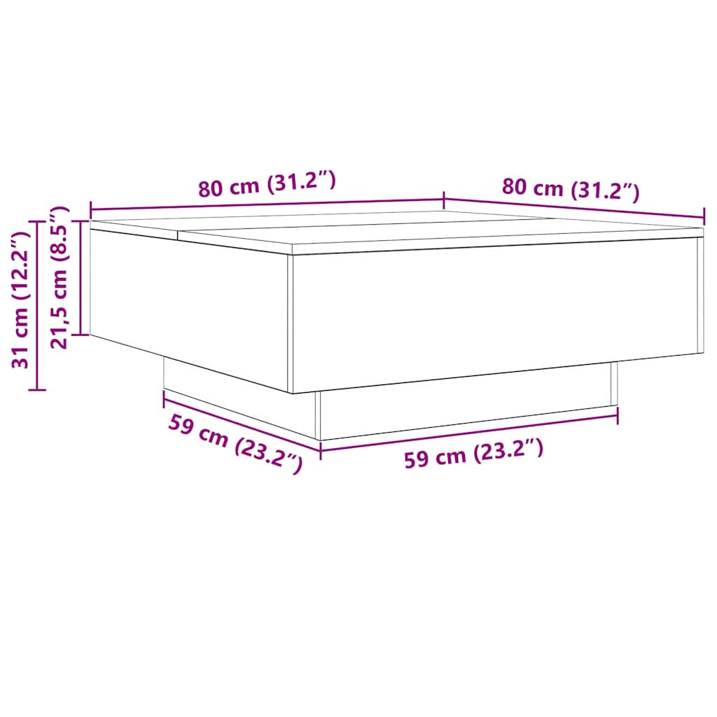vidaXL Coffee Table Sonoma Oak 80x80x31 cm Engineered Wood