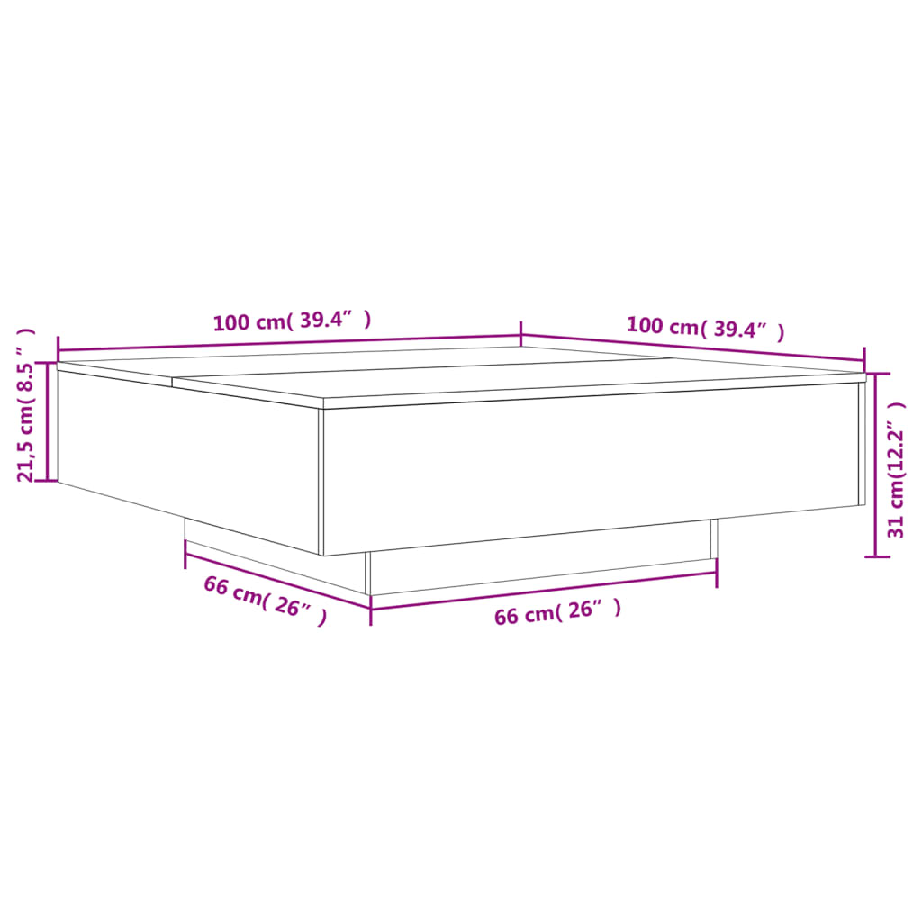 vidaXL Coffee Table Smoked Oak 100x100x31 cm Engineered Wood