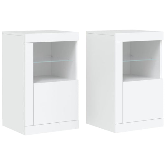 vidaXL Side Cabinets with LED Lights 2 pcs White Engineered Wood