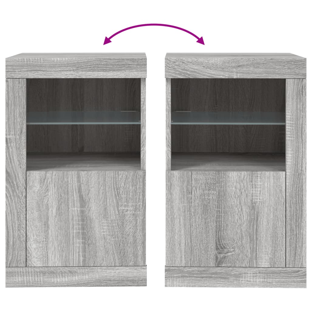 vidaXL Side Cabinets with LED Lights 2 pcs Grey Sonoma Engineered Wood