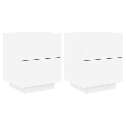 vidaXL Bedside Cabinets with LED Lights 2 pcs White Engineered Wood