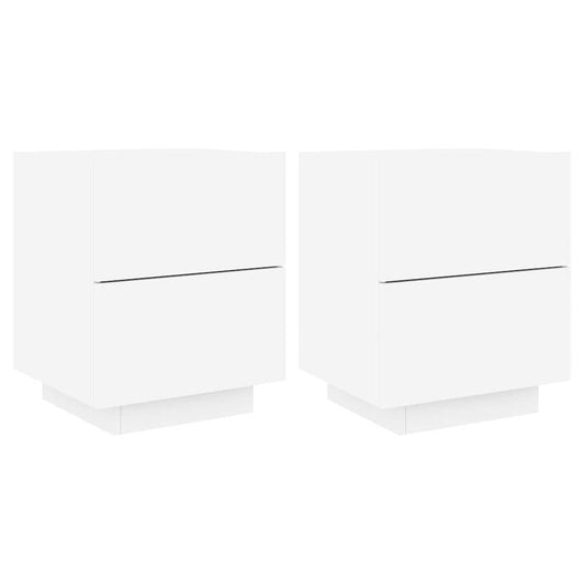 vidaXL Bedside Cabinets with LED Lights 2 pcs White Engineered Wood