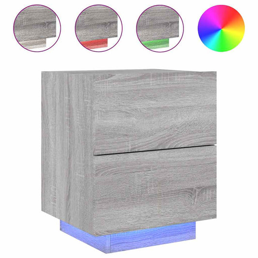 vidaXL Bedside Cabinet with LED Lights Grey Sonoma Engineered Wood
