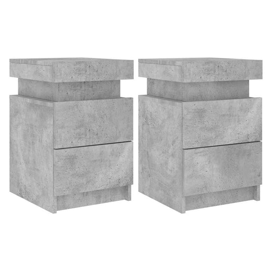 vidaXL Bedside Cabinets with LED Lights 2 pcs Concrete Grey 35x39x55cm