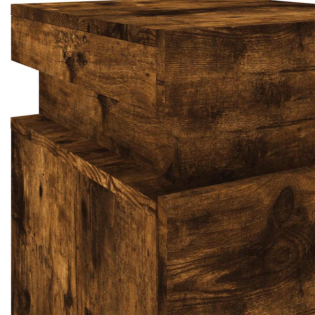 vidaXL Bedside Cabinets with LED Lights 2 pcs Smoked Oak 35x39x55 cm