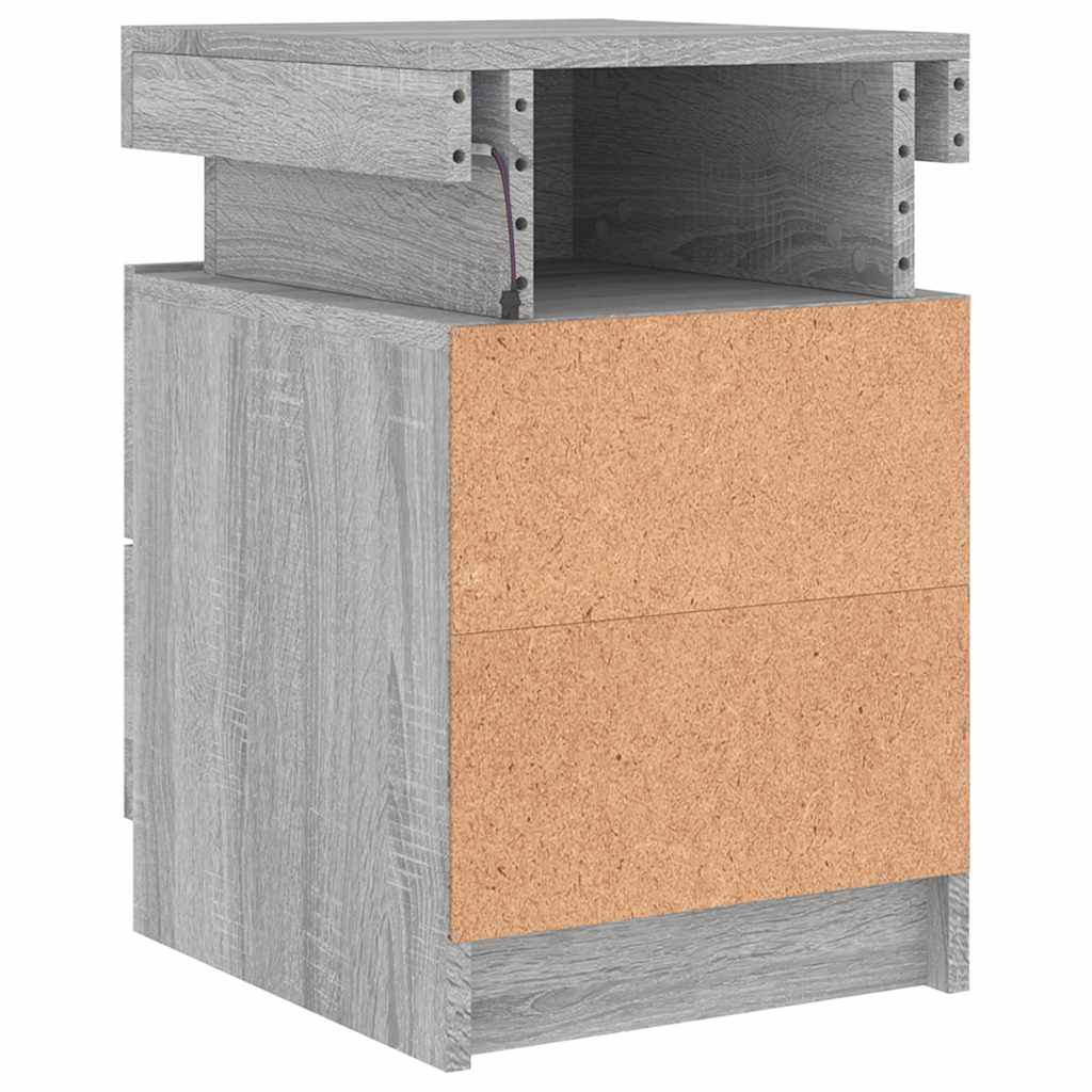 vidaXL Bedside Cabinets with LED Lights 2 pcs Grey Sonoma 35x39x55 cm