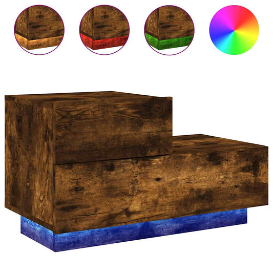 vidaXL Bedside Cabinet with LED Lights Smoked Oak 70x36x40,5 cm